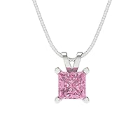 Clara Pucci 0.50 ct Princess Cut Genuine Pink Simulated Diamond Solitaire Pendant Necklace With 16