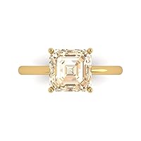 Clara Pucci 2.6 ct Asscher Cut Solitaire Brown Morganite Classic Anniversary Promise Engagement ring Solid 18K Yellow Gold for Women