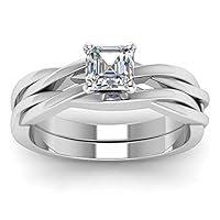 Solitaire Fancy Style White Moissanite Diamond In 925 Sterling Silver For Engagement Ring Set