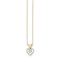 JewelryWeb 14k Yellow Gold Polished Spring Ring 3mm Blue Zircon Love Heart for boys or girls Pendant Necklace 15 Inch Measures 10x6mm
