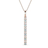 Alternating Round Natural Diamond & Aquamarine 0.31 ctw Vertical Pendant Necklace 14K Gold