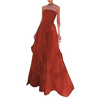 Women's Strapless Prom Dress Long Chiffon Ruffles Bridesmaid Dresses A Line Formal Gowns for Wedding Guest