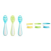 Munchkin Gentle Dip Multistage First Spoon Set for Baby Led Weaning, Self Feeding, Solids & Purees, 3 Pack and Stay Put Suction Bowls for Babies and Toddlers, 3 Pack