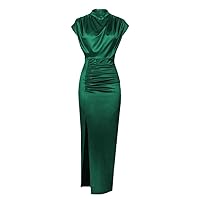 Women's Satin Zipper Split Party Dress Long Floor Length Dress
