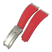 Curved End Metal Link Rubber Watchband 20mm for Rolex Daytona GMT Slide Lock Buckle Submariner Silicone Sport Watch Strap (Color : Red, Size : Golden)