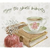 2 Set of 4 Individual Tea Book Pomegranate Paper Luncheon Napkins, Luncheon Napkins Decoupage, Art and Craft Projects - Eb5