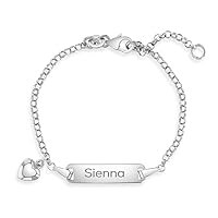925 Sterling Silver Girl's Adjustable & Engravable Heart Tag ID Bracelet - 5