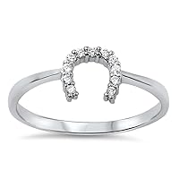 Good Luck Horseshoe U Clear CZ Unique Ring .925 Sterling Silver Band Sizes 4-10