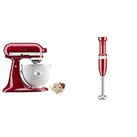 KitchenAid Ice Cream Maker Attachment Stand Mixer, 2 Quart, White & Variable Speed Corded Hand Blender KHBV53, Empire Red