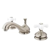 Kingston Brass KS1168PX Heritage Widespread Lavatory Faucet with Porcelain Cross Handle, Brushed Nickel