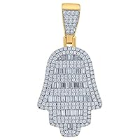 925 Sterling Silver Yellow tone Mens Baguette Round CZ Cubic Zirconia Simulated Diamond Humsa Symbol Religious Charm Pendant Necklace Pend Jewelry for Men