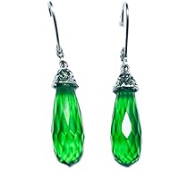 E4591L Classic Mt St Helens Green Helenite May Birthstone Sterling Silver Dangling Earrings