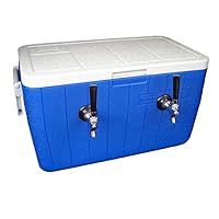 SS Double, 48 Quart Cooler (2 Lines) 70' Coil Faucet Jockey Box, Blue or Red