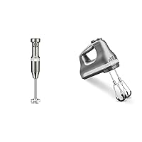 KitchenAid Variable Speed Corded Hand Blender KHBV53, Contour Silver & 6 Speed Hand Mixer with Flex Edge Beaters - KHM6118, 6 Speed w/Flex Edge Beaters, Contour Silver