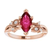 1.5 CT Twig Leaf Marquise Ruby Ring 18K Yellow Gold, Nature Inspired Red Ruby Engagement Ring, Branch Genuine Ruby Diamond Ring, Woodland Ruby Ring