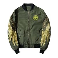 Autumn Jacket for Men Gold Eagle Wings Embroidery,Stand Collar Bomber