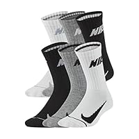 Nike Boys' Cushioned Crew Socks 6 Pack (US, Age, 2 Years, 5 Years, Black/White/Grey)