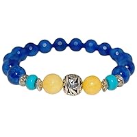 Unisex Bracelet 8mm Natural Gemstone Blue Jasper With Yellow Jade & Turquoise Round & Rondelle shape Smooth cut beads 7 inch stretchable bracelet for men & women. | STBR_02124