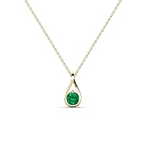 Emerald (3.50 mm) 0.17 ct Women Teardrop Solitaire Pendant Necklace in 14K Gold with 16