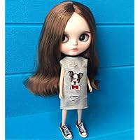 Gray T-Shirt Fashion Cartoon Print Cloth for 12 inch Doll 1/6 Blyth Doll 30 cm BJD Doll #02