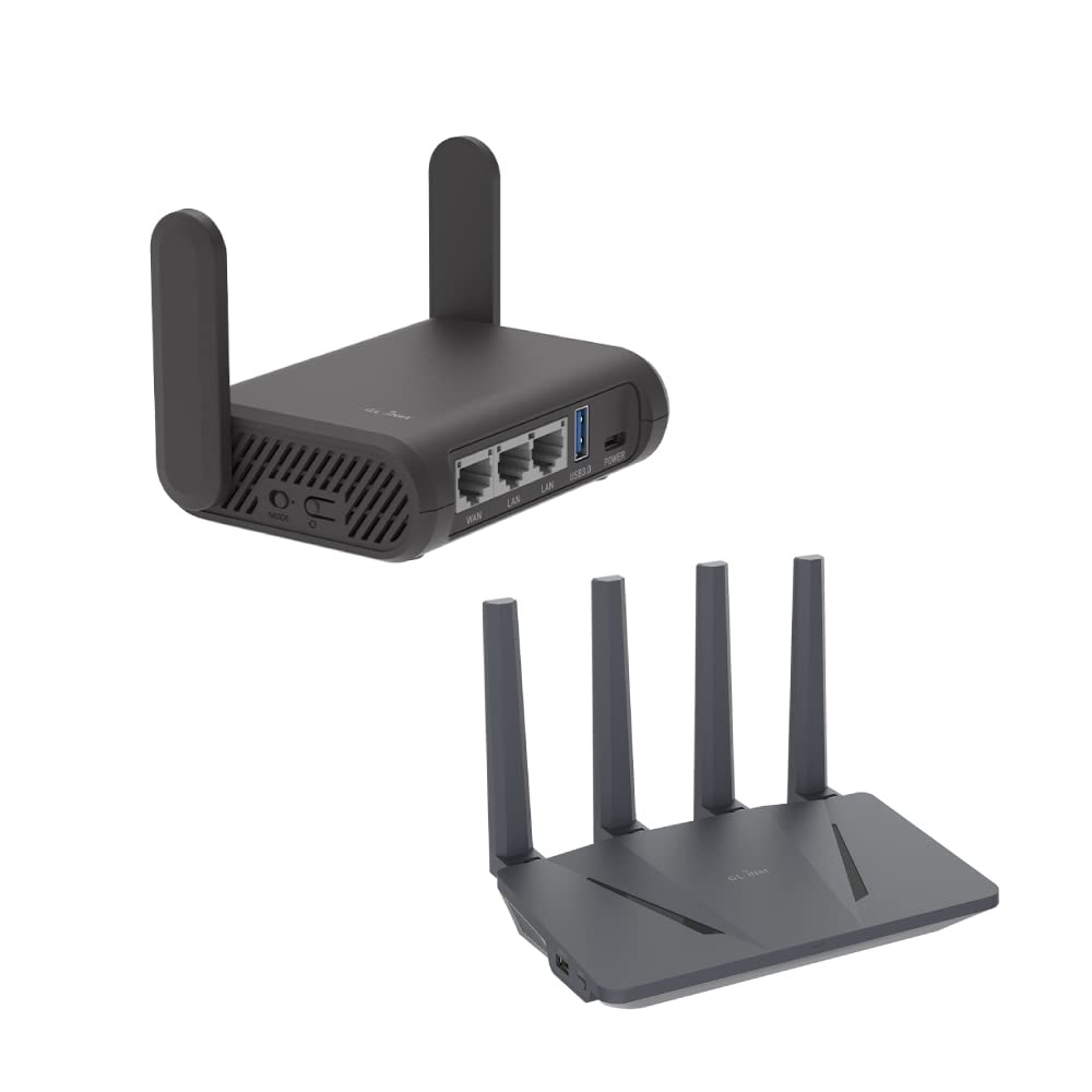 GL.iNet GL-A1300 (Slate Plus) Wireless VPN Encrypted Travel Router & GL-AX1800(Flint) WiFi 6 Router -Dual Band Gigabit Wireless Internet Router