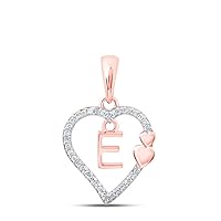 10kt Rose Gold Womens Round Diamond E Heart Letter Pendant 1/10 Cttw