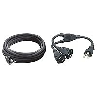 Snow Joe + Sun Joe PJEXT20-163-BLK Vinyl Landscape Outdoor 20-Foot Extension Cord, Black & Cablelera Power Cord Extension and Splitter, NEMA 5-15P to NEMA 5-15R x 2, 16 AWG, 13A, 125V (ZWACPQAG-14)