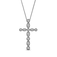 Petite Diamond Marquise & Dot Women Cross Pendant Necklace 0.21 ctw 14K Gold