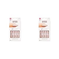 KISS Gel Fantasy Press On Nails, Nail glue included, Bookworm', Off White, Medium Size, Almond Shape, Includes 28 Nails, 2g Glue, 1 Manicure Stick, 1 Mini File, 1 Adhesive Tab (Pack of 2)