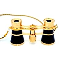 3x25 Black Opera Glasses with Chain Necklace / Theater Binoculars / with Gold Trim