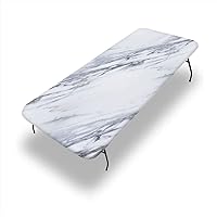 Marble Rectangle Elastic Fitted Tablecloth, Marble Style Texture, Waterproof and wipeable, Fitted Folding Table Cover, 30