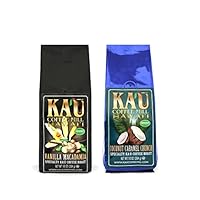 Ka'u Coffee Mill Vanilla Macadamia & Coconut Caramel Flavored Ground Coffee Bundle - Handcrafted Hawaiian Flavor Coffee Roast - Pure Kau Coffee - Handpicked Hawaii Grown Arabica Beans - 2pk (10oz/bag)