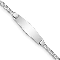 Jewels By Lux Engravable Personalized Custom 14K White Gold Solid Soft Diamond Shape Anchor Link ID Bracelet For Men or Women Length 7 inches Width 7.8 mm With Lobster Claw Clasp