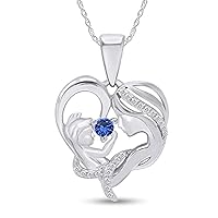 0.75 Carat Round Shape Gemstone Mom with Child Heart Pendant Necklace in 14k White Gold Finish 925 Sterling Silver
