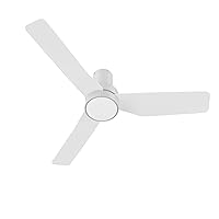44 Inch White Smart Ceiling Fan with Remote, Dimmable Indoor Flush Mount Ceiling Fan, 10 Speeds Reversible DC Motor Ceiling Fan, Voice Control Via Google Assistant, Alexa and Siri Shortcut