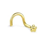 14k Solid Yellow Gold Nose Ring, Stud, Nose Screw, L Bend, Nose Bone Flower 22G 20G or 18G