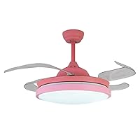 Retractable Ceiling Fans with Light and Remote,with Retractable Blades, Silent Motor,3 Light Color Change, 4 Timing Options,for Living Room,Kitchen,Dining Room,Bedroom,Pink,36inch