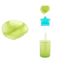 Bumkins Toddler and Baby Suction Plate with Sections, Silicone Divided Grip Dish, Accessory Ramekin/Snack Cups, and Drinking Cup with Straw and Lid, Children Feeding Supplies, Babies Ages 6 Mos Up