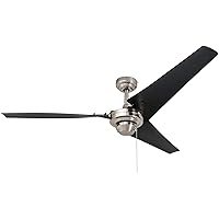 Prominence Home Almadale, 56 Inch Contemporary Indoor Ceiling Fan with No Light, Pull Chain, Modern High Performance Blades, Reversible Motor - 50330-01 (Brushed Nickel)