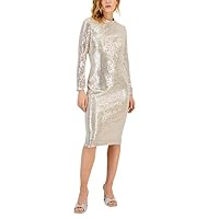 I.N.C. International Concepts Women's Sequined Midi Dress (Champagne/Silver, 16)