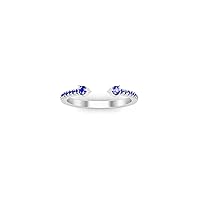 1.00 Ctw Round Cut Lab Created Blue Sapphire Half Eternity Open Band Engagement Ring For Womens & Girls 14K White Gold Plated
