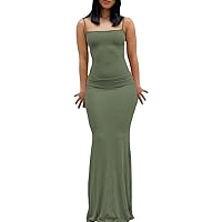 Women Sexy Hollow Out Bodycon Maxi Dress Low Cut Halter Neck Sleeveless Backless Cut Out Split Party Club Long Dresses