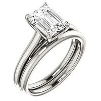 10K Solid White Gold Handmade Engagement Ring 3 CT Emerald Cut Moissanite Diamond Solitaire Wedding/Bridal Rings for Women/Her Promise Ring Set
