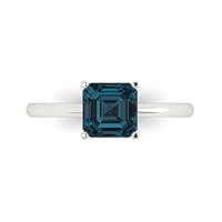 Clara Pucci 1.6 ct Asscher Cut Solitaire London Blue Topaz Classic Anniversary Promise Engagement ring Solid 18K White Gold for Women