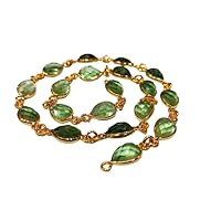 EJA Peridot Pear Heart Shape Briolette faceted Bezel Connector Chain 6x9mm Sold Per Foot
