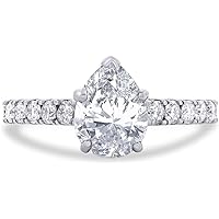 14k White Gold Plated Teardrop Ring 1.50 Ct Pear & Round Cut Simulated Diamond Engagement Ring For Women & Girl
