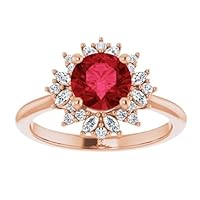 2 CT Star Burst Ruby Ring 14k White Gold, Halo Red Ruby Ring, Flower Ruby Engagement Ring, Snow Flake Ruby Diamond Ring, July Birthstone Ring