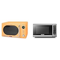 Nostalgia Retro Compact Countertop Microwave Oven - 0.7 Cu. Ft. & BLACK+DECKER EM720CB7 Digital Microwave Oven with Turntable Push-Button Door, Child Safety Lock