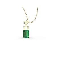 3 Ctw Emerald Cut Natural Zambian Emerald And Diamond Necklace In 14k Solid Gold For Girls And Women Diamond 0.12 Ctw
