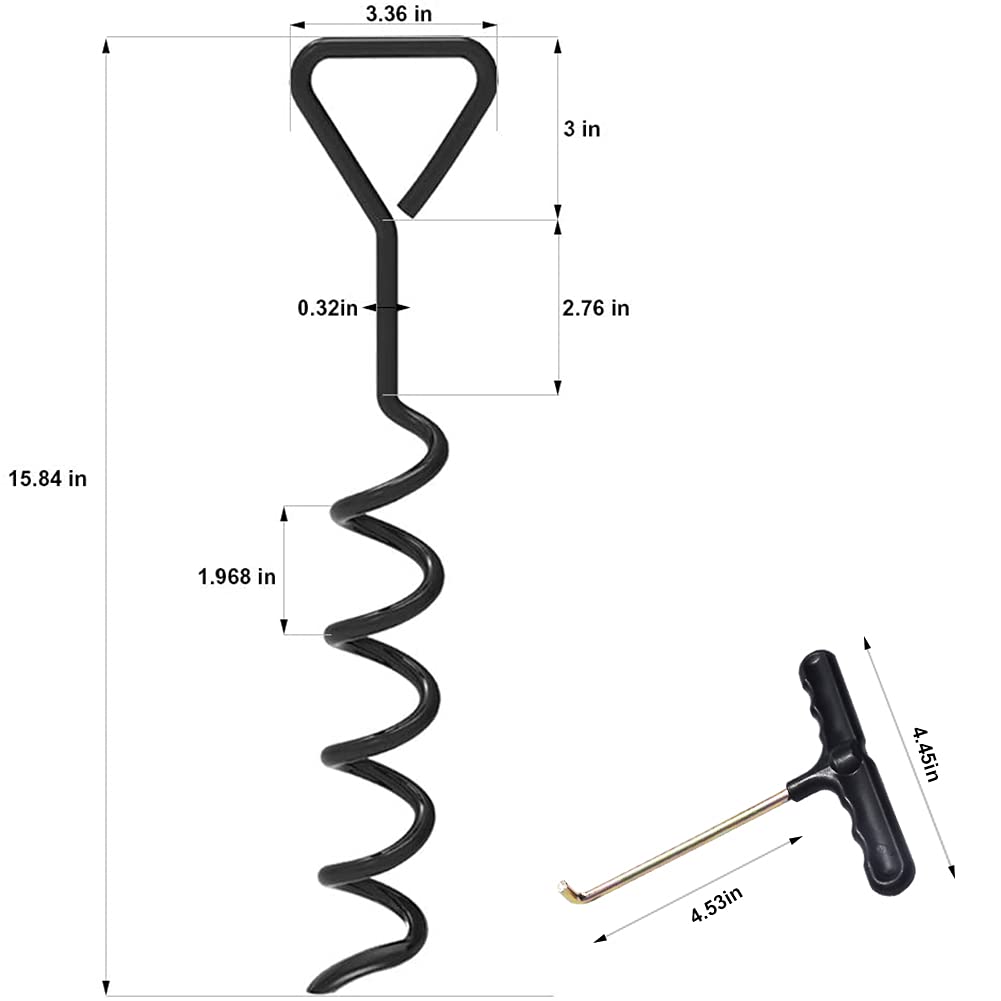 Eurmax USA Trampoline Stakes Heavy Duty Trampoline Parts Corkscrew Shape Steel Stakes Anchor Kit with T Hook for Trampolines -Set of 4 Bonus 4 Strong Belt